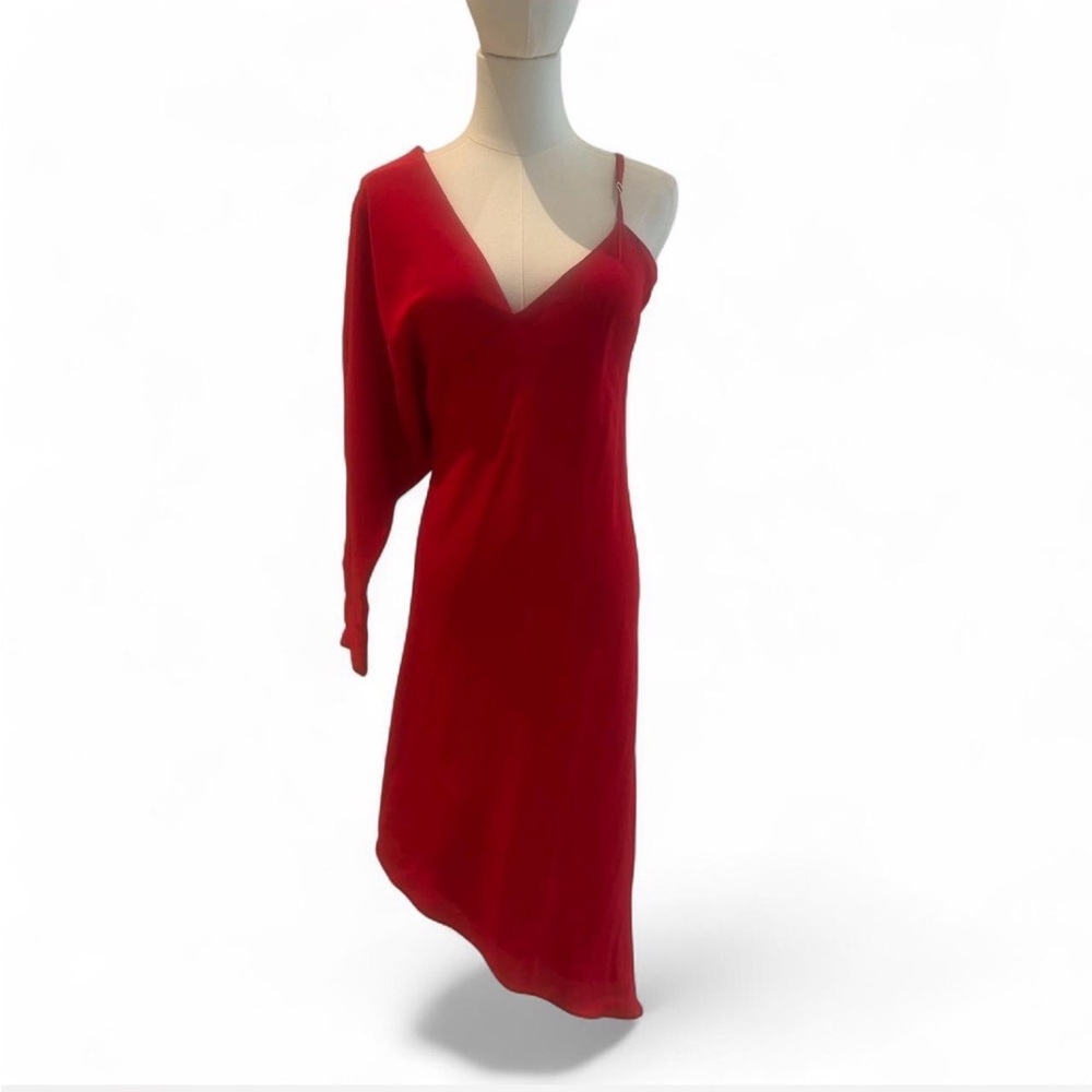 Red Asymmetric Slip Dress